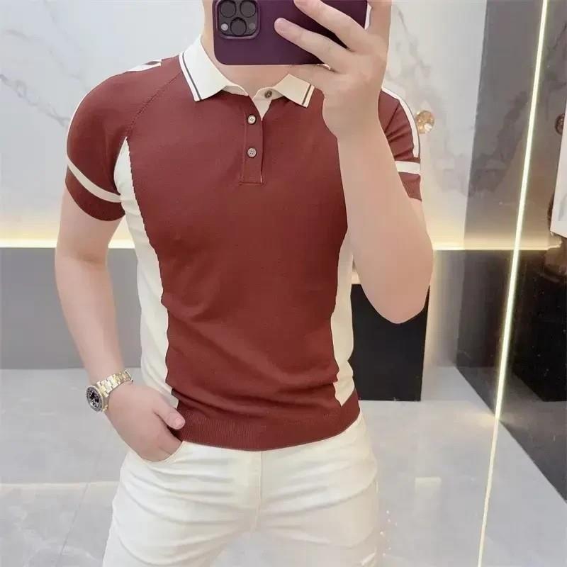 云潮轻奢严选夏i季2025欧t货男士针织冰丝短袖T恤POLO领纯色百搭