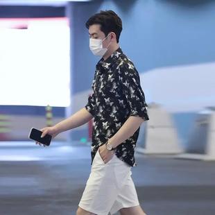 透气百搭短袖 豆子轻奢男装 B印花潮流薄款 潮牌20n25夏季 痞帅衬 男士
