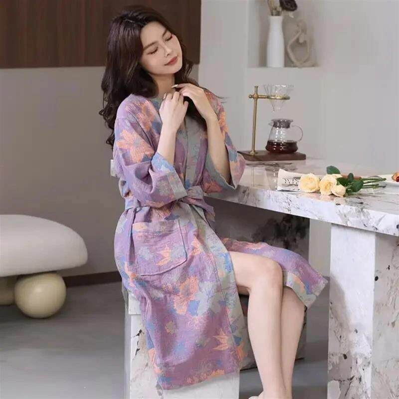 雅瑟斯国际浴袍女夏薄款全棉睡衣男士加大码睡袍吸水速乾浴衣宽松