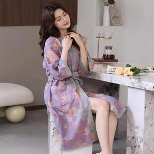 雅瑟斯国际浴袍女夏薄款全棉睡衣男士加大码睡袍吸水速乾浴衣宽松