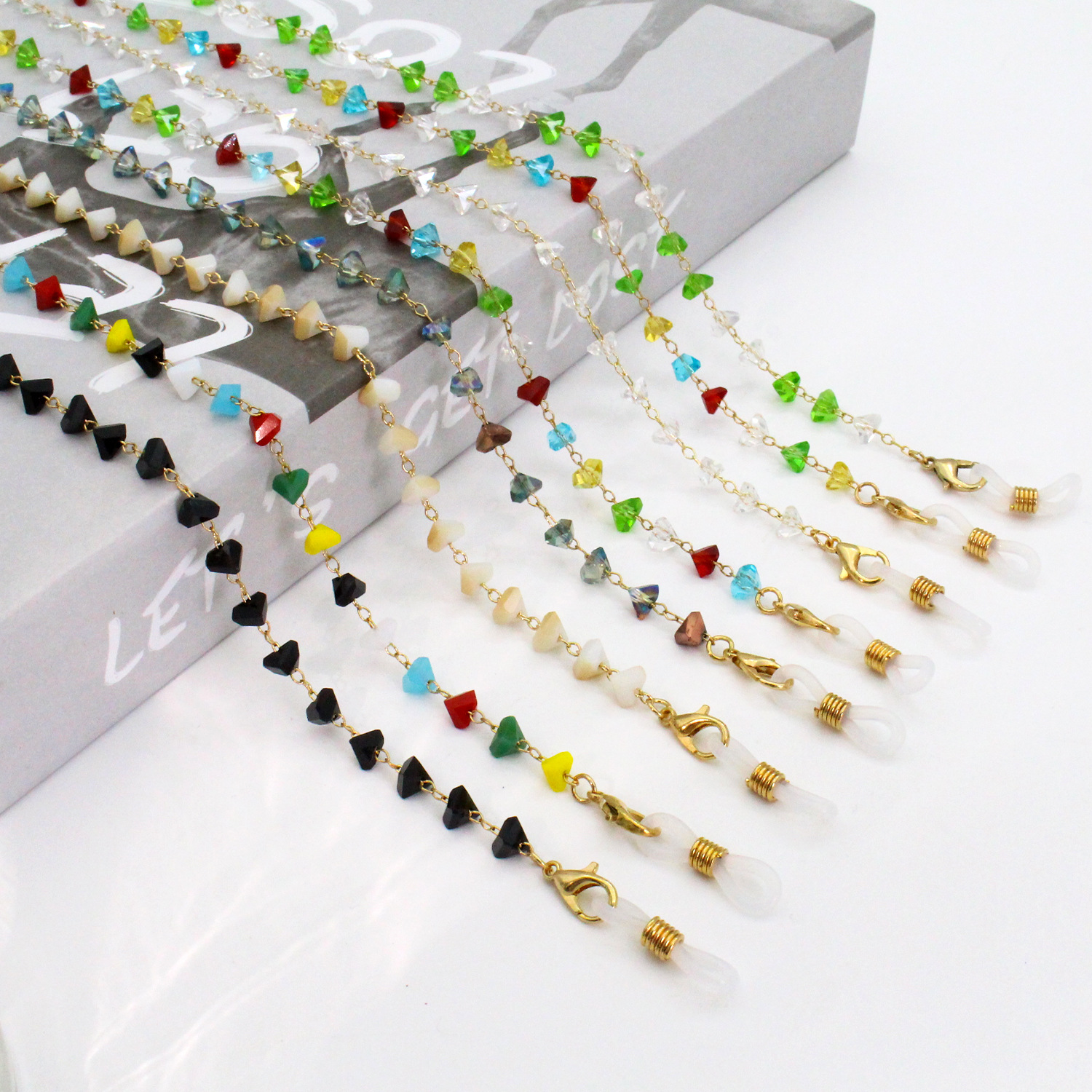 欧美多色三角水晶眼镜链时尚链条铜链项链DIY饰品配件