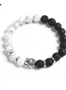 直销欧美爆款 白松石火山石佛头珠子手链 手工串珠男女手饰