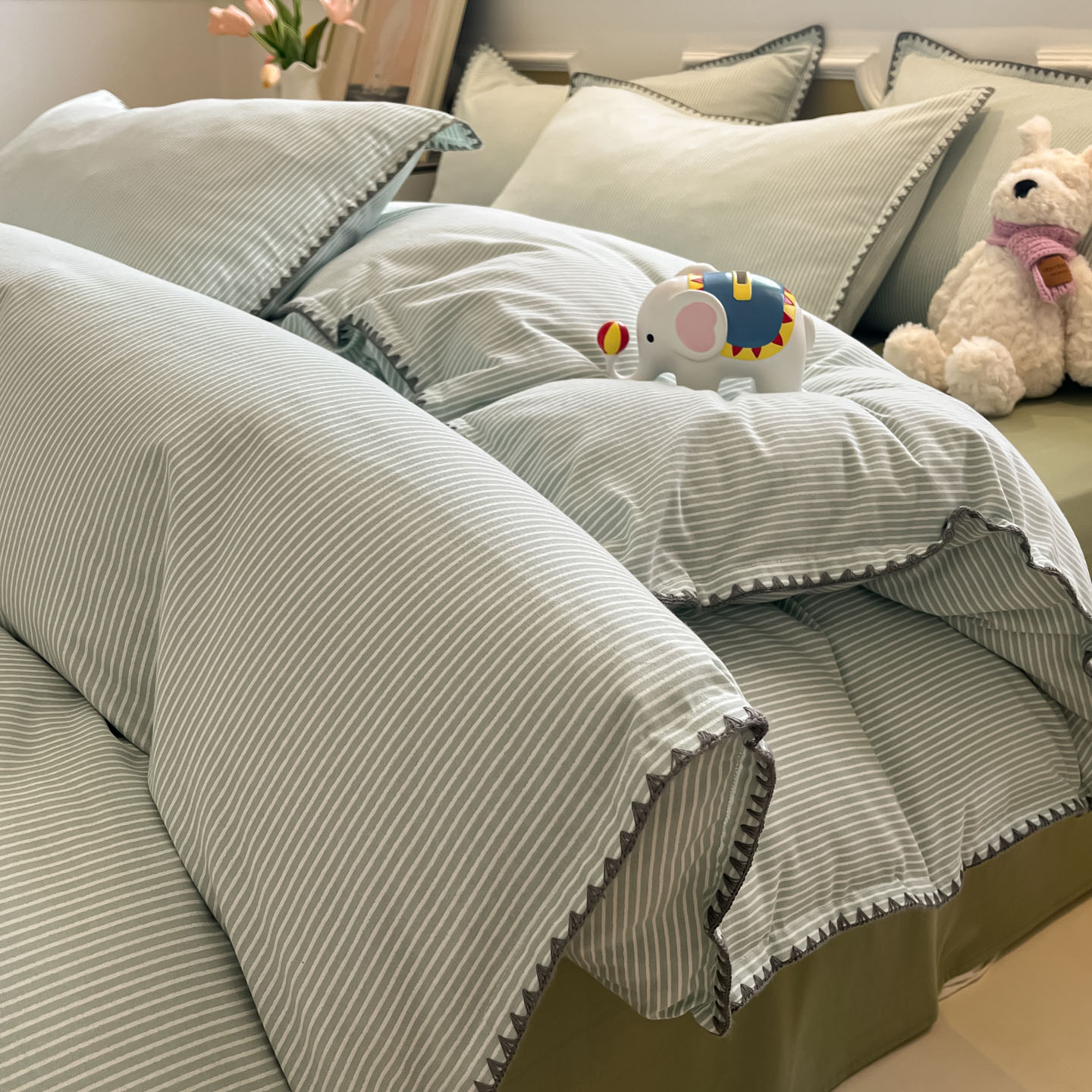 简约纯棉磨毛床上四件套全棉2025新款加厚被罩被套条纹床单床品