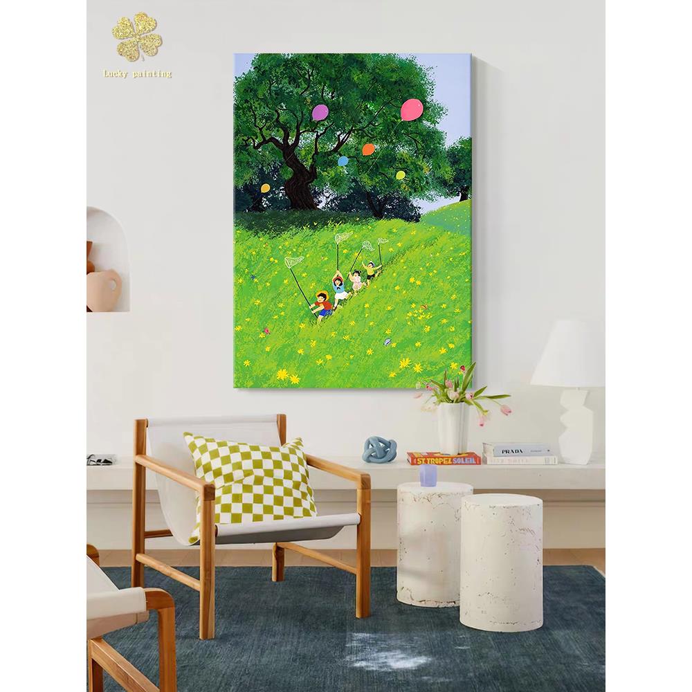 捕捉蝴蝶童年愈合装饰画客厅清新田园风光纯高清微喷晶瓷画入口挂图片