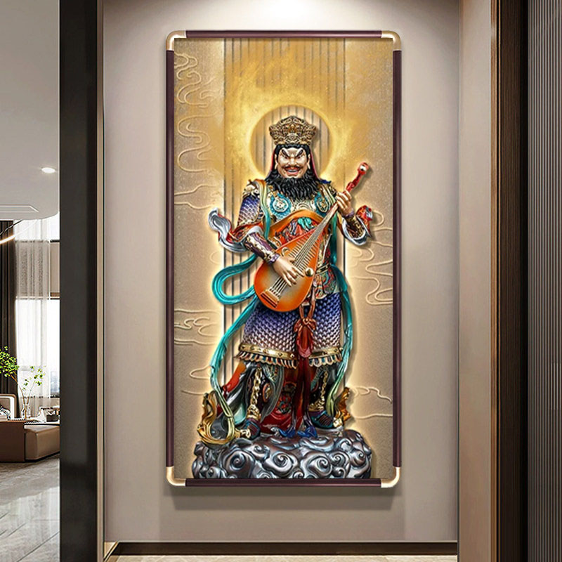 四大天王金刚画像佛像供奉实木铜角护法神像道场佛堂装饰画挂画