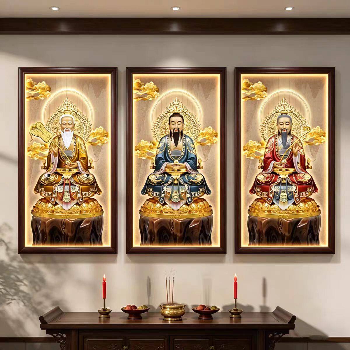 道家神像三清祖师爷画像实木中堂装饰画家用供奉道场挂画
