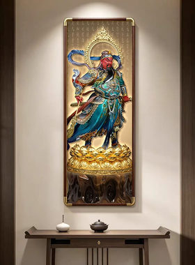 珈蓝护法佛像画神像韦陀菩萨佛堂实木铜角装饰画关羽关公寺庙挂画