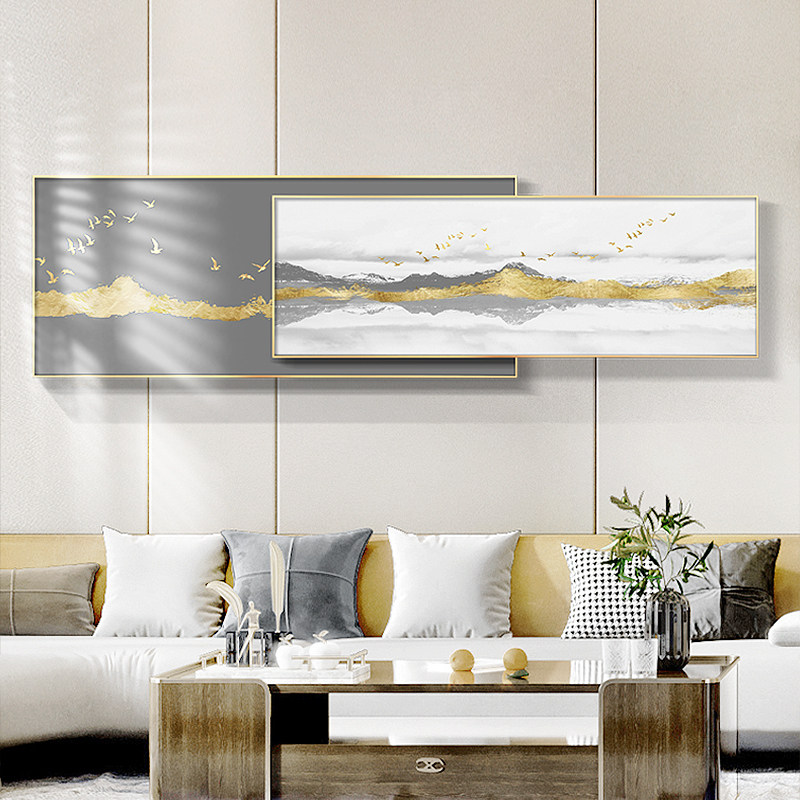 现代简约挂画客厅装饰画2联北欧风格双层沙发背景墙壁画风景轻奢