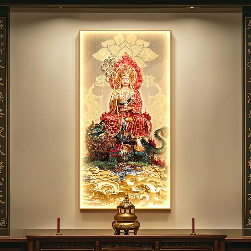 地藏王菩萨画像家用供奉结缘佛像装饰画骑谛听坐像佛堂寺庙壁画灯
