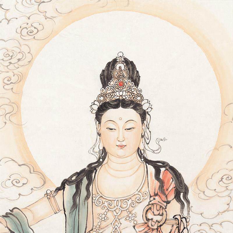 观音菩萨画像居家供奉 布艺新中式风格挂画 玄关装饰成品带框