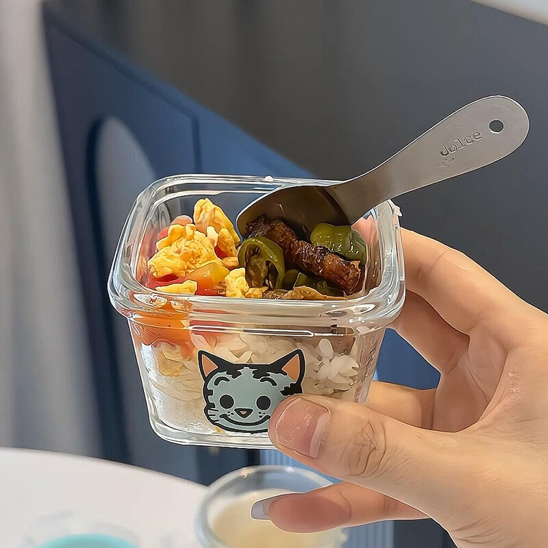 迷你饭盒小型玻璃碗上班族带饭减脂餐保鲜盒餐盒可微波原田治专用