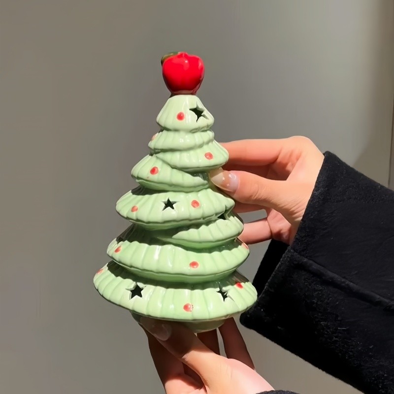 卡通陶瓷苹果圣诞树氛围感床头小夜灯卧室桌面圣诞树摆件生日礼物