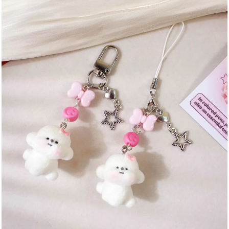 创意卡通少女可爱植绒小白狗笔记本包包挂件车钥扣小动物手机挂件,服饰配件/皮带/帽子/围巾,包挂件,淘宝优惠券,粉丝福利购,淘宝优惠卷