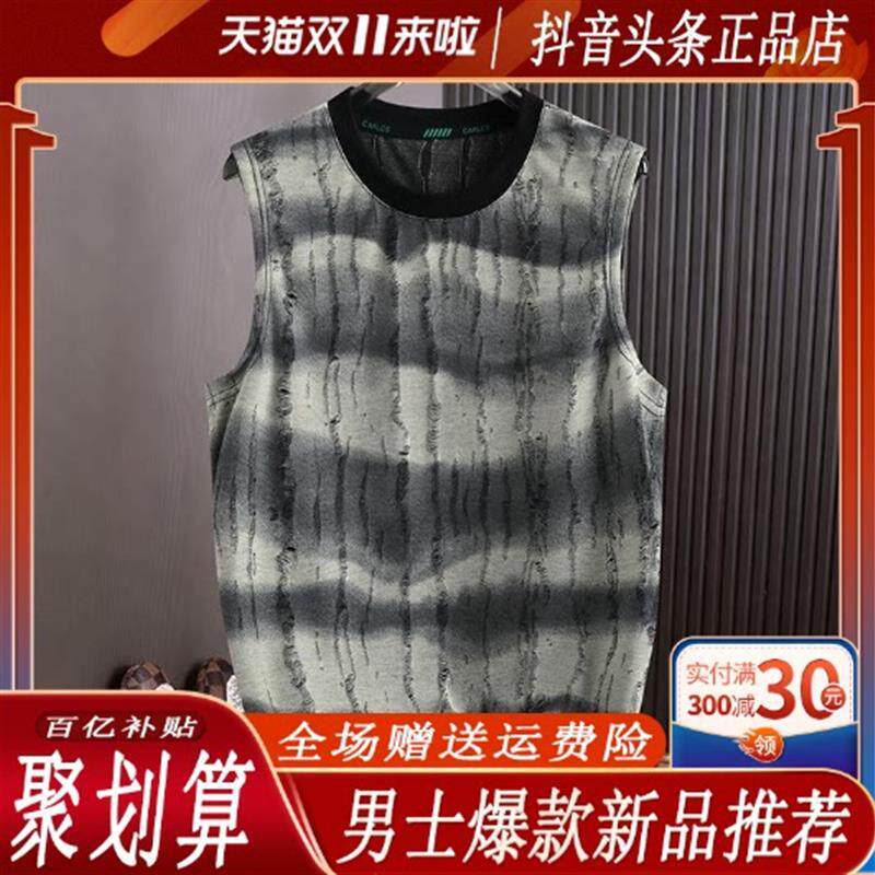 舵主衣仓LMVQ夏新款潮流男士无袖T恤透气美式风印花宽松休闲运动