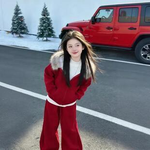凤雏商行两件式套装女童年款新年款套装休闲冬季纯色加绒加厚女