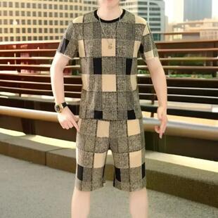 子 洪妹轻奢严选高奢品质202K5夏yA季 格子拉链衫 男休闲翻领短袖 裤