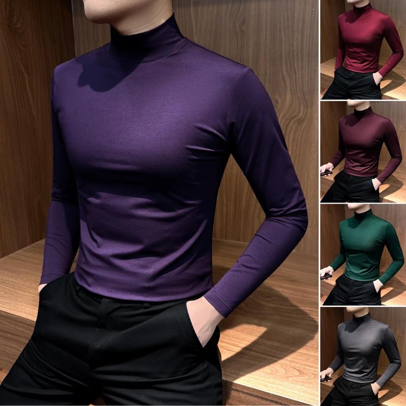 天俊优选百货天骏百货长袖u打底衫男半H高领高级感上衣秋季休闲T