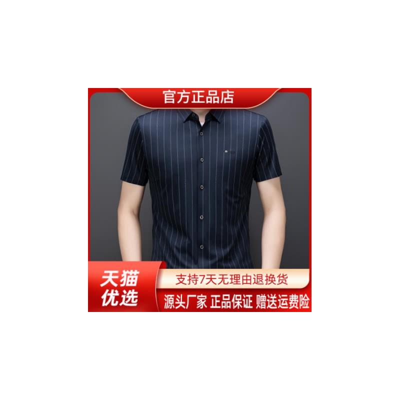 盛辰祥服装专柜品质男士短袖条纹衬衫无痕免烫商务休闲弹力轻奢