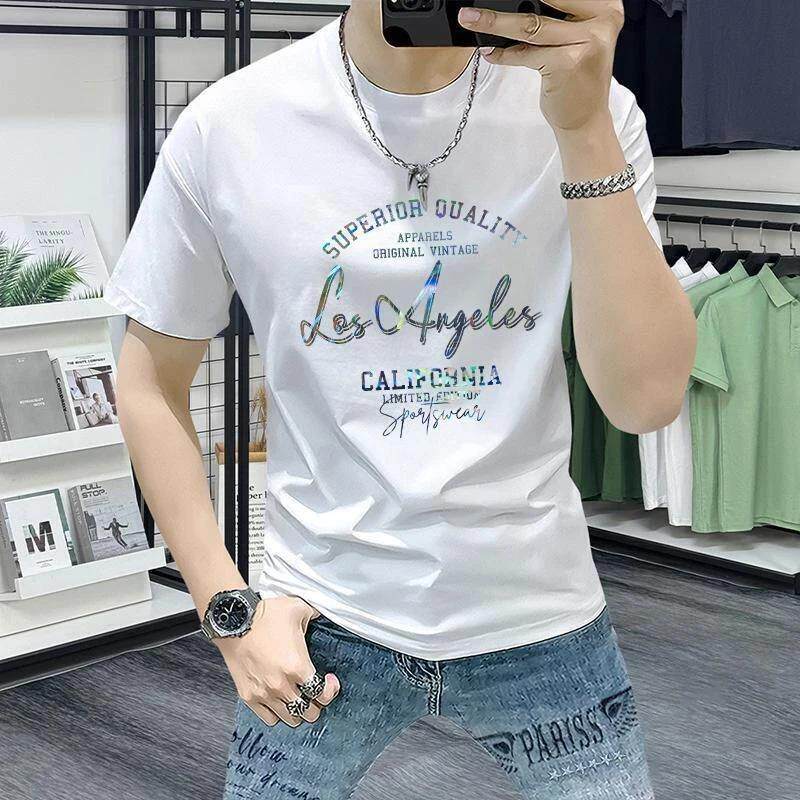 牧梵精品服饰3短袖t恤男2026新款夏季潮流修身百搭字母印花品质男