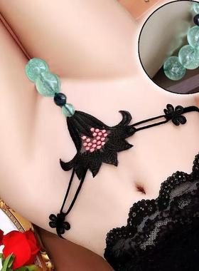 情趣内裤女无痕刺绣镂空超大夜光珍珠按摩丁字裤性感诱惑勒yinT裤