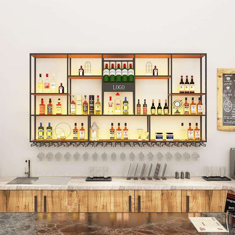 吧台酒柜靠墙壁挂式置物架工业风酒吧铁艺酒水展示架餐厅红酒架子