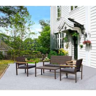 户外聊天套装 方扶手四件套 户外桌椅咖啡厅桌椅组合庭院花园郊外