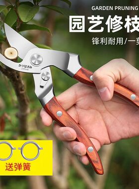 进口全钢红木柄家用修枝剪园艺省力花艺园林果树修剪树枝修花剪刀