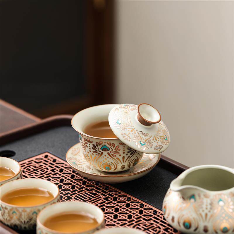 新中式汝窑茶具套装家用轻奢高档泡茶壶盖碗茶杯干泡盘喝茶一整套