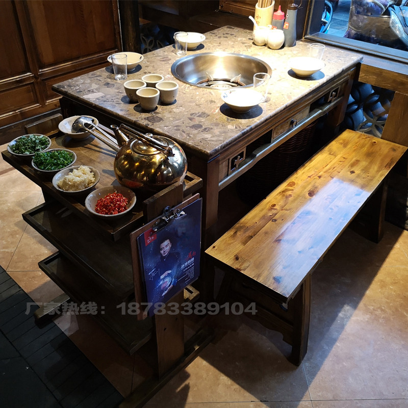 大理石火锅桌椅组合 火锅店餐桌餐椅 彷古雕花火锅桌椅八仙桌椅