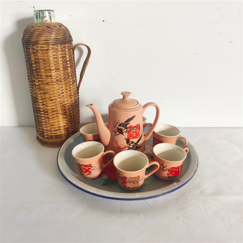 民俗怀旧系列80年代旧物老式茶壶茶碗茶盘竹温壶古董装饰