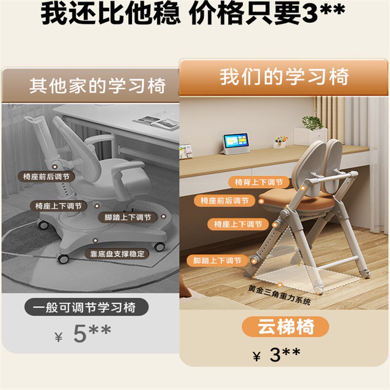 阿格贝贝儿童学习椅可升降调节写字椅小学生椅子家用矫正坐姿座椅