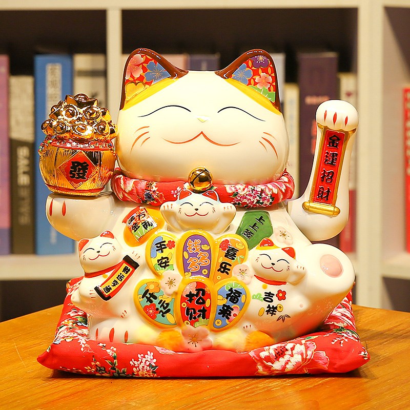 招财猫摆件自动招手大号陶瓷存储钱罐摇手发财猫店铺前台开业礼物