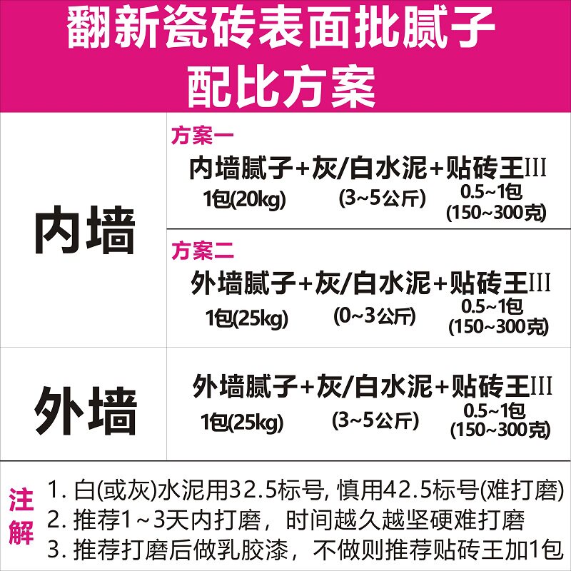 旧瓷砖翻新表面批刮腻子粉膏微水泥乳胶漆涂内外墙面处理房屋改造