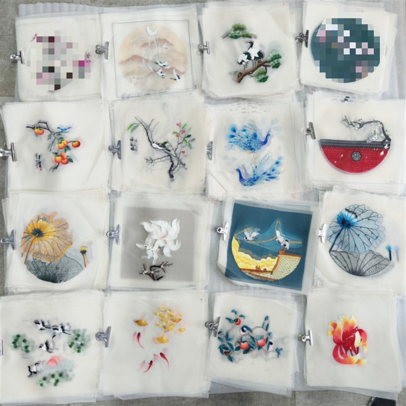 精品20CM手工苏绣片布真丝绸缎成品双面画心芯圆方形团扇子包diy