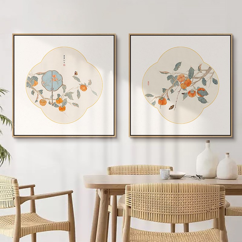 花开富贵新中式餐厅装饰画方形玄关挂画中国风简约现代牡丹花壁画