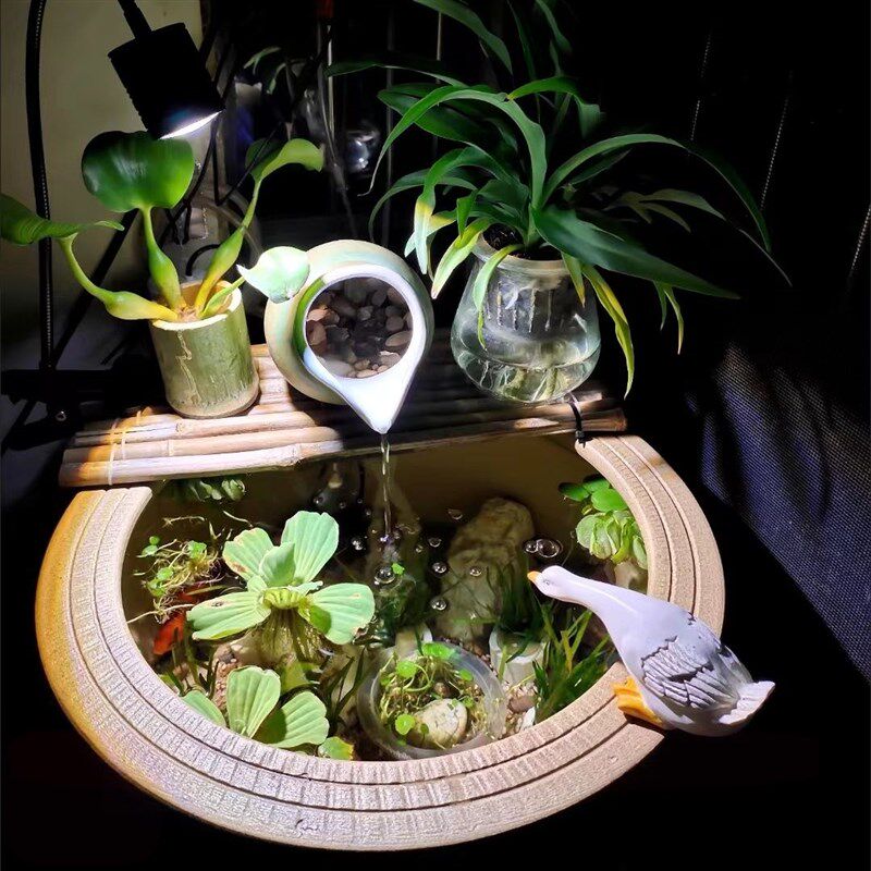 古法养鱼陶瓷盆水缸专用鱼缸夹灯水草补光灯原生溪流变焦南美射灯