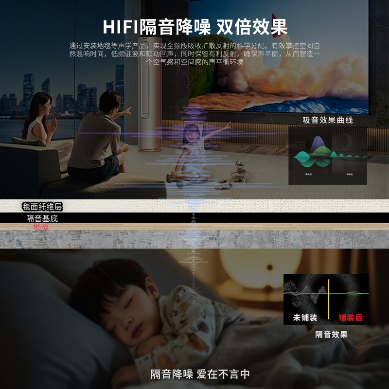 影音室隔音地毯纯色环保防水家用大面积满铺定制卧室超强吸音地毯