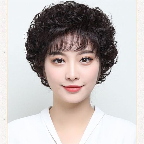 假发女短卷发蓬松自然真发全真人发全头套中老年女士假发头套短发