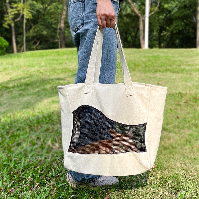 猫包外出单肩提袋手提中小型犬狗背包宠物透气大容量斜跨帆布提包
