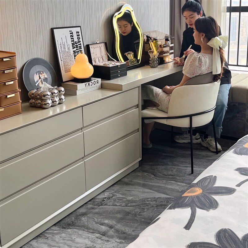 极简化妆台斗柜一体实木化妆桌卧室书桌轻奢化妆台转角床尾收纳柜