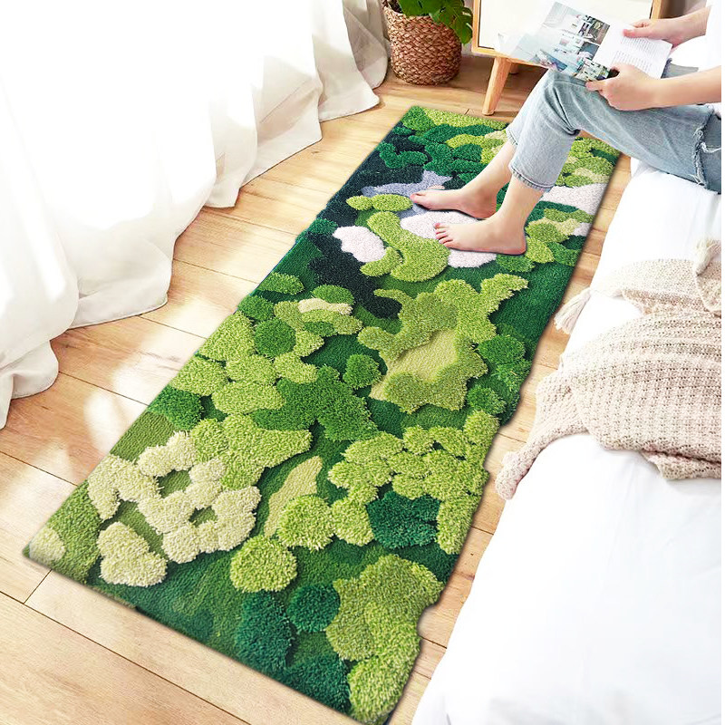 纯手工圆形苔藓森林羊毛地毯客厅卧室床边地毯定制可爱轻奢装饰毯