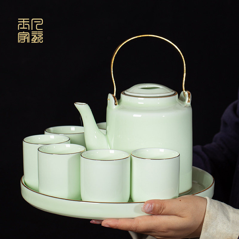 功夫茶具套装家用高档客厅中式景德镇陶瓷大茶壶提梁壶茶杯茶盘