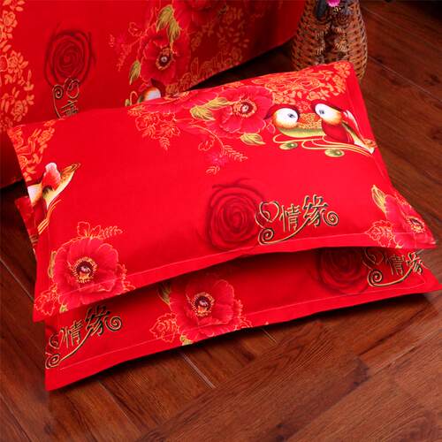 加厚纯水洗棉家用结婚枕套一对装大红色婚庆枕芯套4874cm枕头套