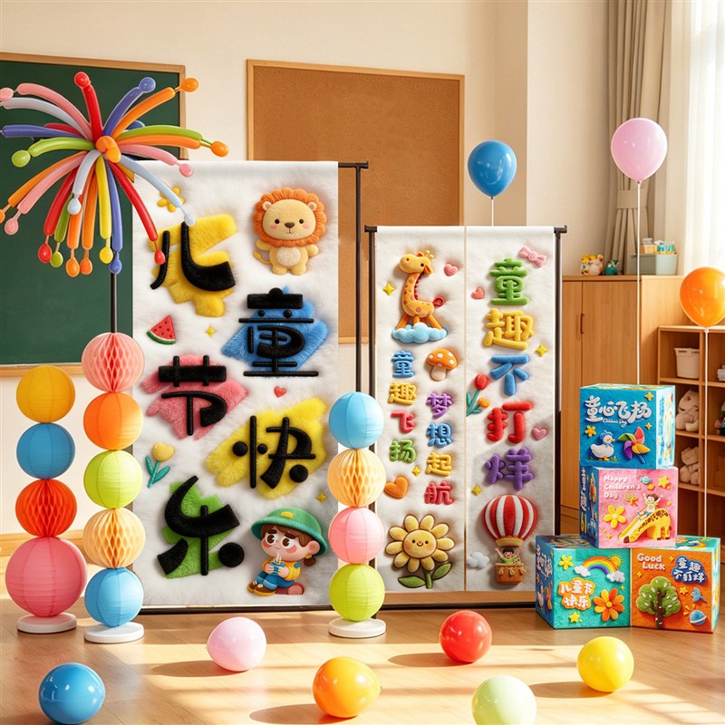 六一儿童节日布置幼儿园教室装饰挂布条幅立柱摆件61活动拍照道具