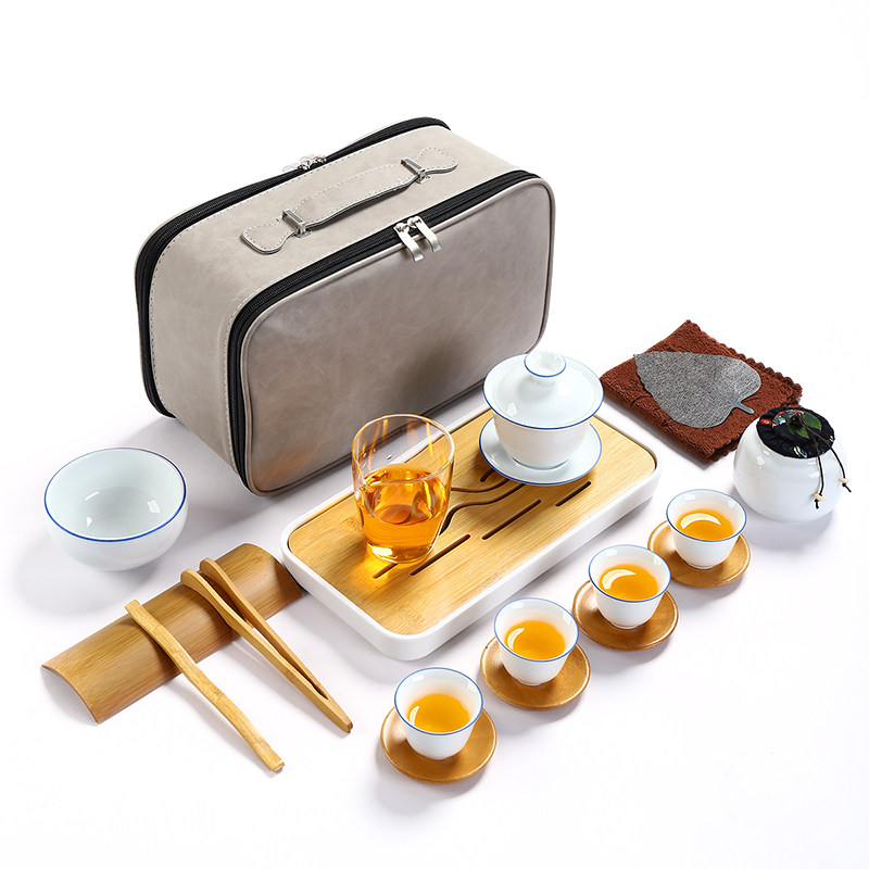 茶艺教学培训茶具中式功夫泡茶碗茶道表演白瓷旅行茶具套装便携包