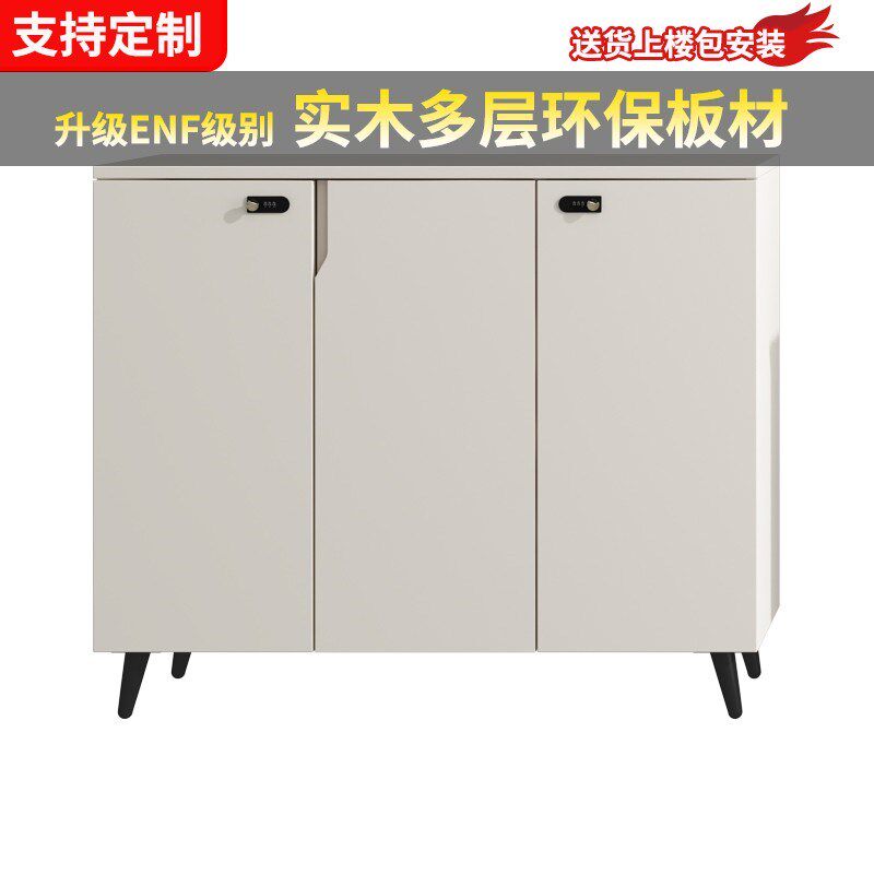 实木防盗鞋柜家用门口楼道外电梯口杂物靠墙收纳柜走廊柜带锁定制
