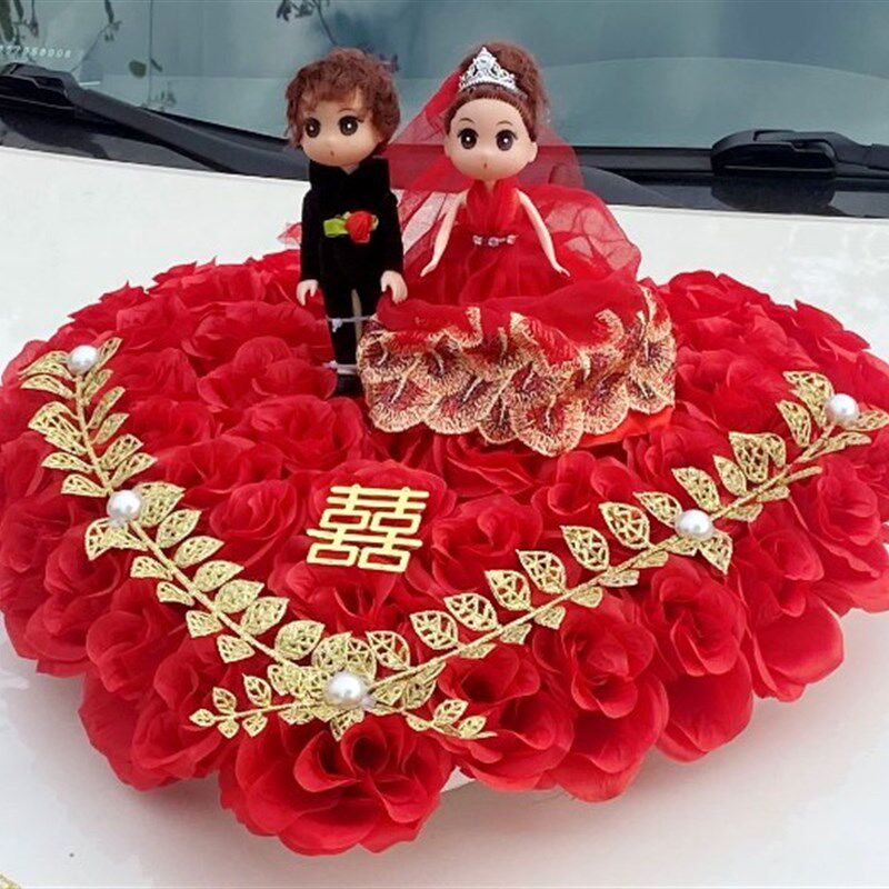 婚车装饰花心形爱心花盘车头花车主副车嫁妆车布置婚庆结婚礼吸盘