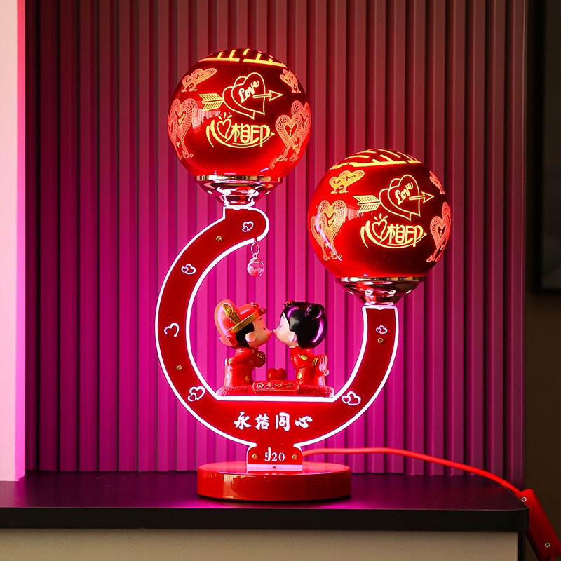 喜庆创意台灯结婚卧室红色一对婚房床头灯婚礼陪嫁妆礼物长明灯