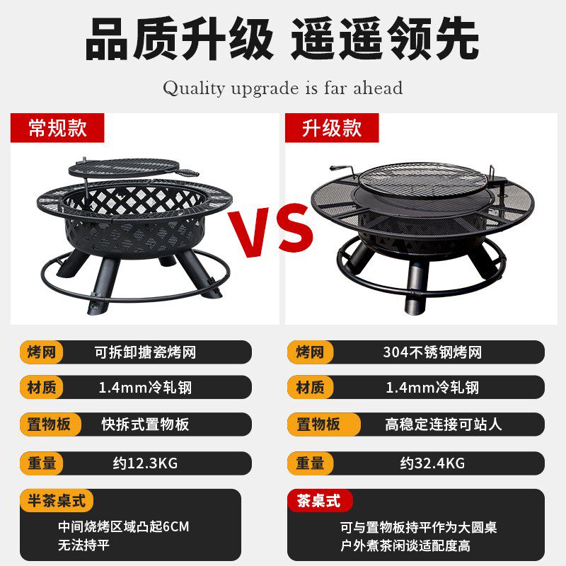 室外围炉煮茶烤火炉套装篝火烧烤桌取暖炉庭院烧烤炉盆户外烧烤架