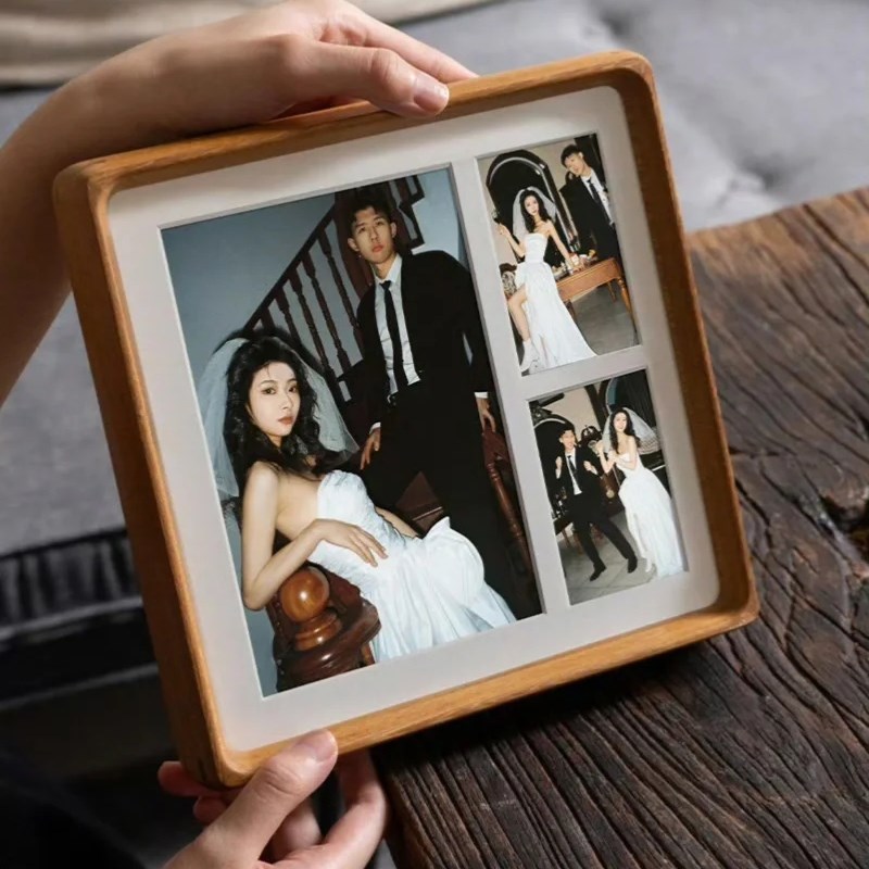 相框摆台高级感diy照片定制打印九宫格情侣照婚纱黑胡桃木 正方形